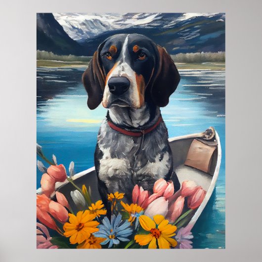 Bluetick Coonhound op een peddel: Een landschappel Poster (Voorkant)