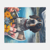 Bluetick Coonhound op een peddel: Een Schilderacht Fleece Deken (Voorkant (Horizontaal))