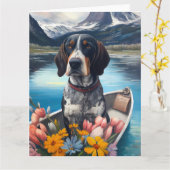 Bluetick Coonhound op een peddel: Een Schilderacht Kaart (Gele Bloem)
