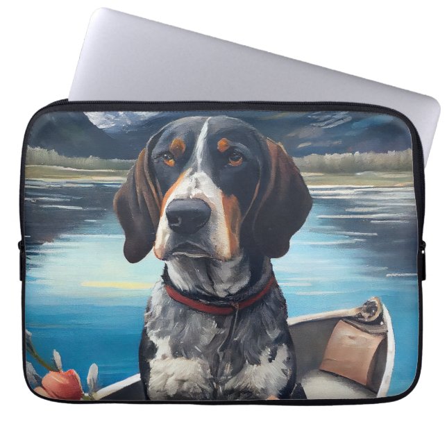 Bluetick Coonhound op een peddel: Een Schilderacht Laptop Sleeve (Voorkant)