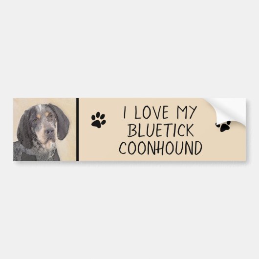 Bluetick Coonhound Painting - Cute Original Dog Ar Bumpersticker (Voorkant)