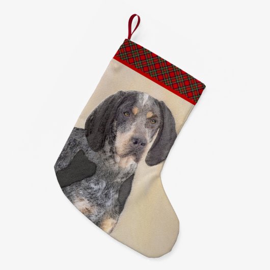 Bluetick Coonhound Painting - Cute Original Dog Ar Kleine Kerstsok (Voorkant (Hangend))