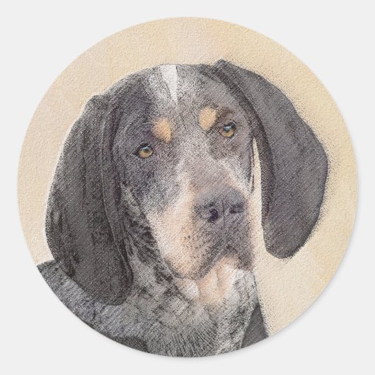 Bluetick Coonhound Painting - Cute Original Dog Ar Ronde Sticker (Voorkant)