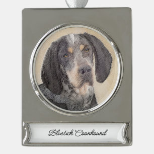 Bluetick Coonhound Painting - Cute Original Dog Ar Verzilverd Banner Ornament