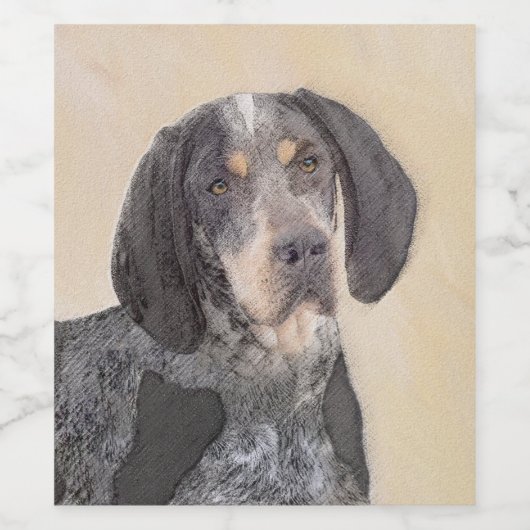 Bluetick Coonhound Painting - Cute Original Dog Ar Wijn Etiket (Enkel label)