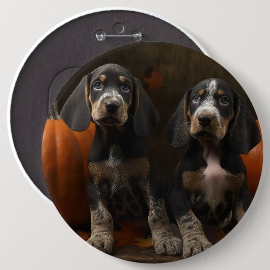 Bluetick Coonhound Pup Autumn Delight Pompoen Ronde Button 6,0 Cm (Voorkant /achterkant)