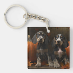 Bluetick Coonhound Pup Autumn Delight Pompoen  Sleutelhanger