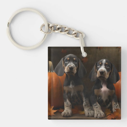 Bluetick Coonhound Pup Autumn Delight Pompoen  Sleutelhanger (Voorkant)