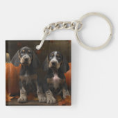 Bluetick Coonhound Pup Autumn Delight Pompoen  Sleutelhanger (Achterkant)