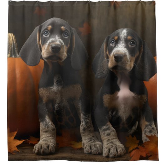 Bluetick Coonhound Puppy Herfst Delight Pompoen Douchegordijn (Voorkant)