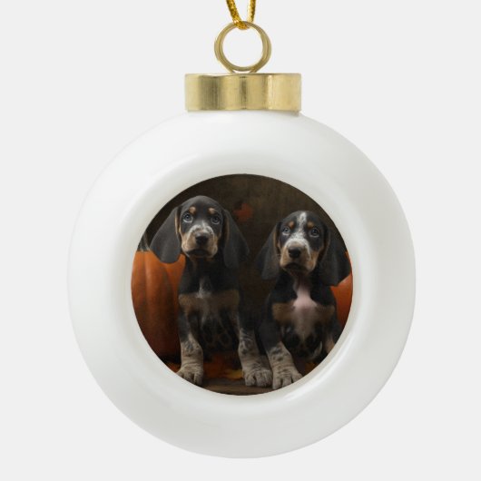 Bluetick Coonhound Puppy Herfst Delight Pompoen Keramische Bal Ornament (Voorkant)