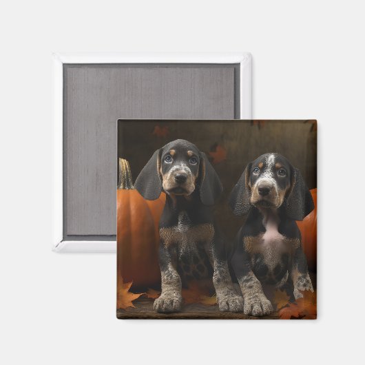 Bluetick Coonhound Puppy Herfst Delight Pompoen Magneet (Voorkant / Achterkant)