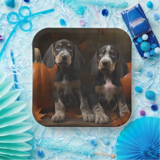 Bluetick Coonhound Puppy Herfst Delight Pompoen Papieren Bordje (Feest)
