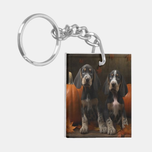 Bluetick Coonhound Puppy Herfst Delight Pompoen Sleutelhanger (Voorkant Links)