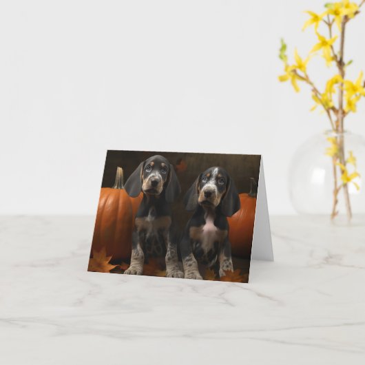 Bluetick Coonhound Puppy Herfstplezier Pompoen  Kaart (Gele Bloem)