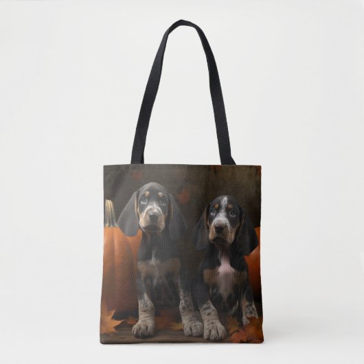 Bluetick Coonhound Puppy Herfstvreugde Pompoen Tote Bag (Voorkant)