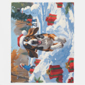 Bluetick Coonhound Rent in de Sneeuw met Kerstmis Fleece Deken (Voorkant)