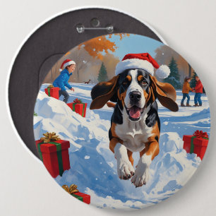 Bluetick Coonhound Rent in de Sneeuw met Kerstmis  Ronde Button 6,0 Cm