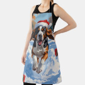 Bluetick Coonhound Rent in de Sneeuw met Kerstmis Schort (Insitu)
