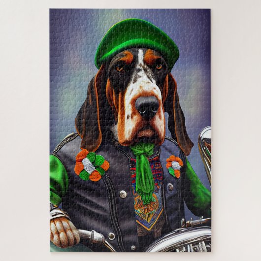 Bluetick Coonhound rijdt op fiets St. Patrick's Da Legpuzzel (Verticaal)