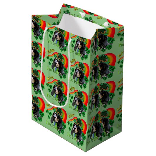 Bluetick Coonhound Saint Patricks Day Medium Cadeauzakje (Voorkant Gekanteld)