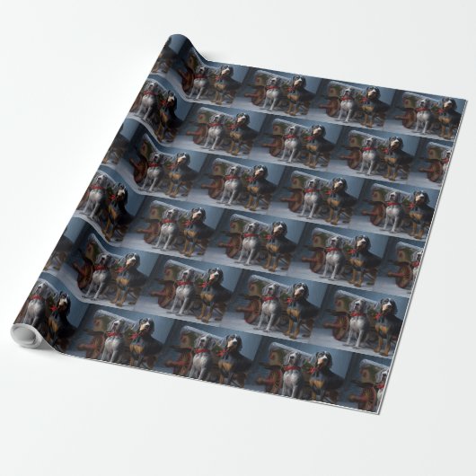 Bluetick Coonhound Sneeuw Slede Kerst Decoratie Cadeaupapier (Uitgerold)
