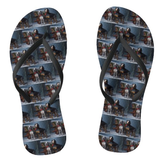 Bluetick Coonhound Sneeuw slee Kerstmis decoratie Teenslippers (Voetbed)