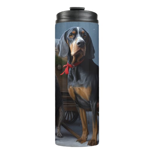Bluetick Coonhound Sneeuw slee Kerstmis decoratie Thermosbeker (Voorkant)