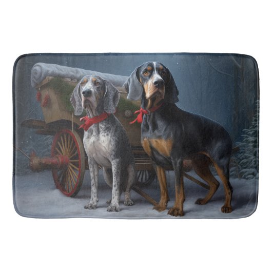 Bluetick Coonhound Snowy Sleigh Kerst Decor Badmat (Voorkant)