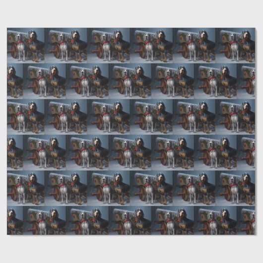 Bluetick Coonhound Snowy Sleigh Kerst Decor Cadeaupapier (Vlak)