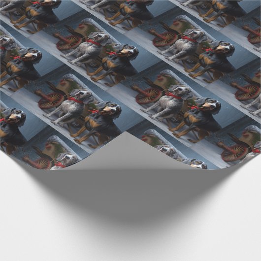 Bluetick Coonhound Snowy Sleigh Kerst Decor Cadeaupapier (Hoek)