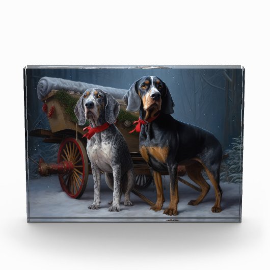 Bluetick Coonhound Snowy Sleigh Kerst Decor Fotoblokken (Voorkant)
