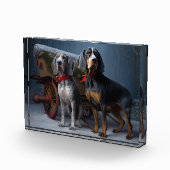Bluetick Coonhound Snowy Sleigh Kerst Decor Fotoblokken (Rechts)