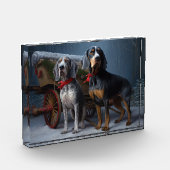 Bluetick Coonhound Snowy Sleigh Kerst Decor Fotoblokken (Links)