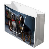 Bluetick Coonhound Snowy Sleigh Kerst Decor Groot Cadeauzakje (Voorkant Gekanteld)