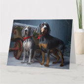 Bluetick Coonhound Snowy Sleigh Kerst Decor Kaart (Voorkant)