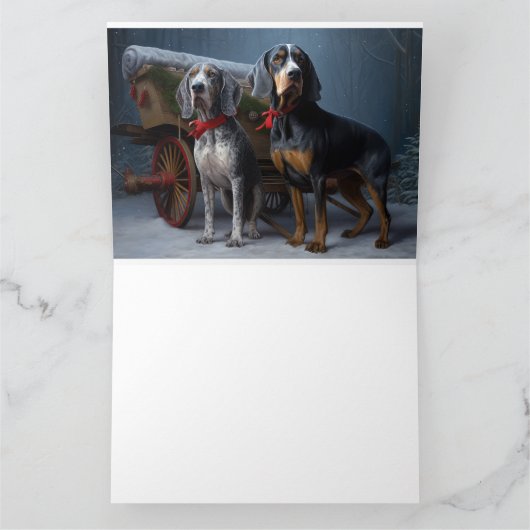 Bluetick Coonhound Snowy Sleigh Kerst Decor Kaart (Binnen)