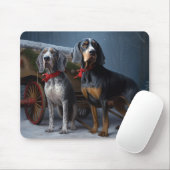 Bluetick Coonhound Snowy Sleigh Kerst Decor Muismat (Met muis)