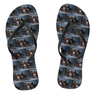 Bluetick Coonhound Snowy Sleigh Kerst Decor Teenslippers
