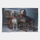 Bluetick Coonhound Snowy Sleigh Kerst Decor Theedoek (Horizontaal)