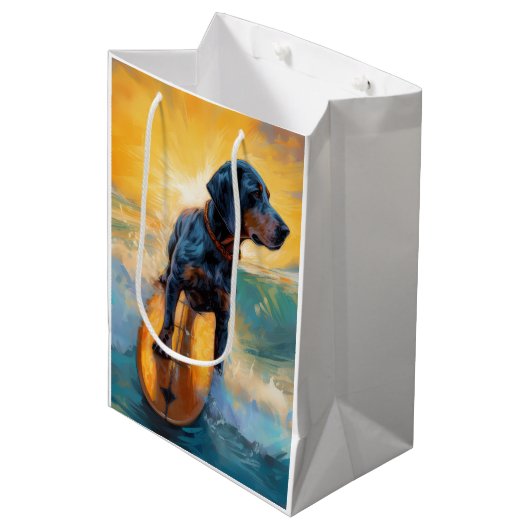 Bluetick Coonhound Strand Surfen Schilderen Medium Cadeauzakje (Voorkant Gekanteld)