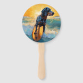 Bluetick Coonhound strand surfen schilderij Handwaaier (Achterkant)