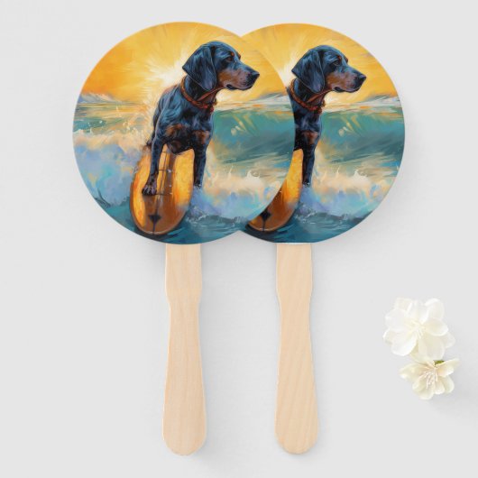 Bluetick Coonhound strand surfen schilderij Handwaaier (Voorkant en achterkant)