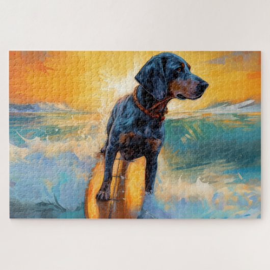 Bluetick Coonhound strand surfen schilderij Legpuzzel (Horizontaal)