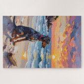 Bluetick Coonhound Sunset Beach Scène Legpuzzel (Horizontaal)
