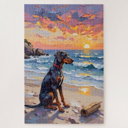 Bluetick Coonhound Sunset Beach Scène Legpuzzel (Verticaal)