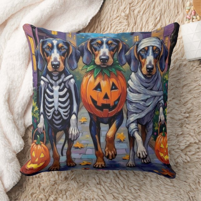 Bluetick Coonhound Trick-or-Treating op Halloween Kussen (Deken)