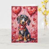 Bluetick Coonhound Valentine Dog Sitting Kaart (Gele Bloem)