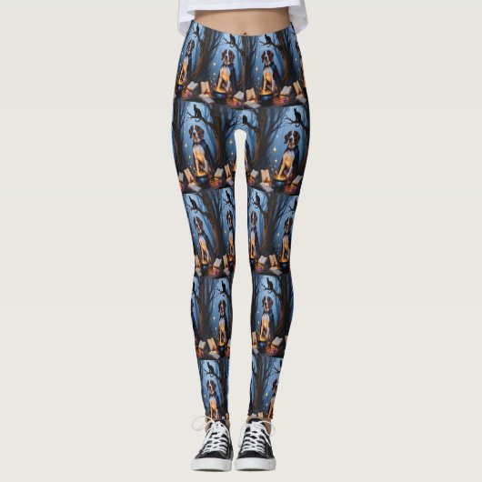 Bluetick Coonhound Whimsical Halloween Schilderij Leggings (Voorkant)