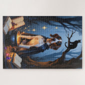 Bluetick Coonhound Whimsical Halloween Schilderij Legpuzzel (Horizontaal)